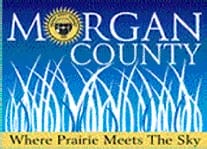Morgan County logo with prairie and sky theme.