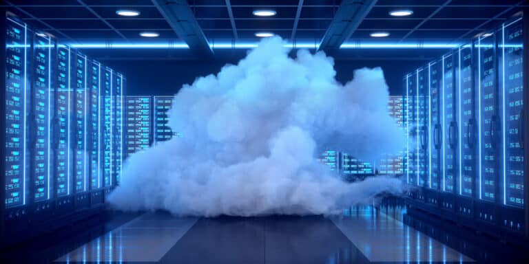 Cloud computing in futuristic data center.
